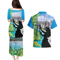 Personalised Honolulu Aloha Hawaii Couples Matching Puletasi and Hawaiian Shirt Tropical Leaves With Hula Girl LT14 - Polynesian Pride