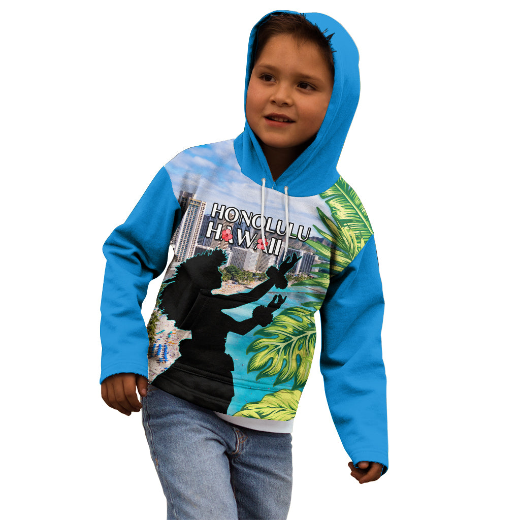 Personalised Honolulu Aloha Hawaii Kid Hoodie Tropical Leaves With Hula Girl LT14 - Polynesian Pride