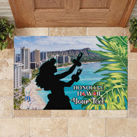 Personalised Honolulu Aloha Hawaii Rubber Doormat Tropical Leaves With Hula Girl LT14 - Polynesian Pride