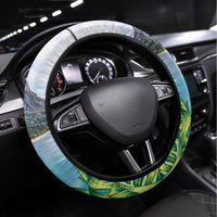 Honolulu Aloha Hawaii Steering Wheel Cover Tropical Leaves With Hula Girl LT14 Universal Fit Blue - Polynesian Pride