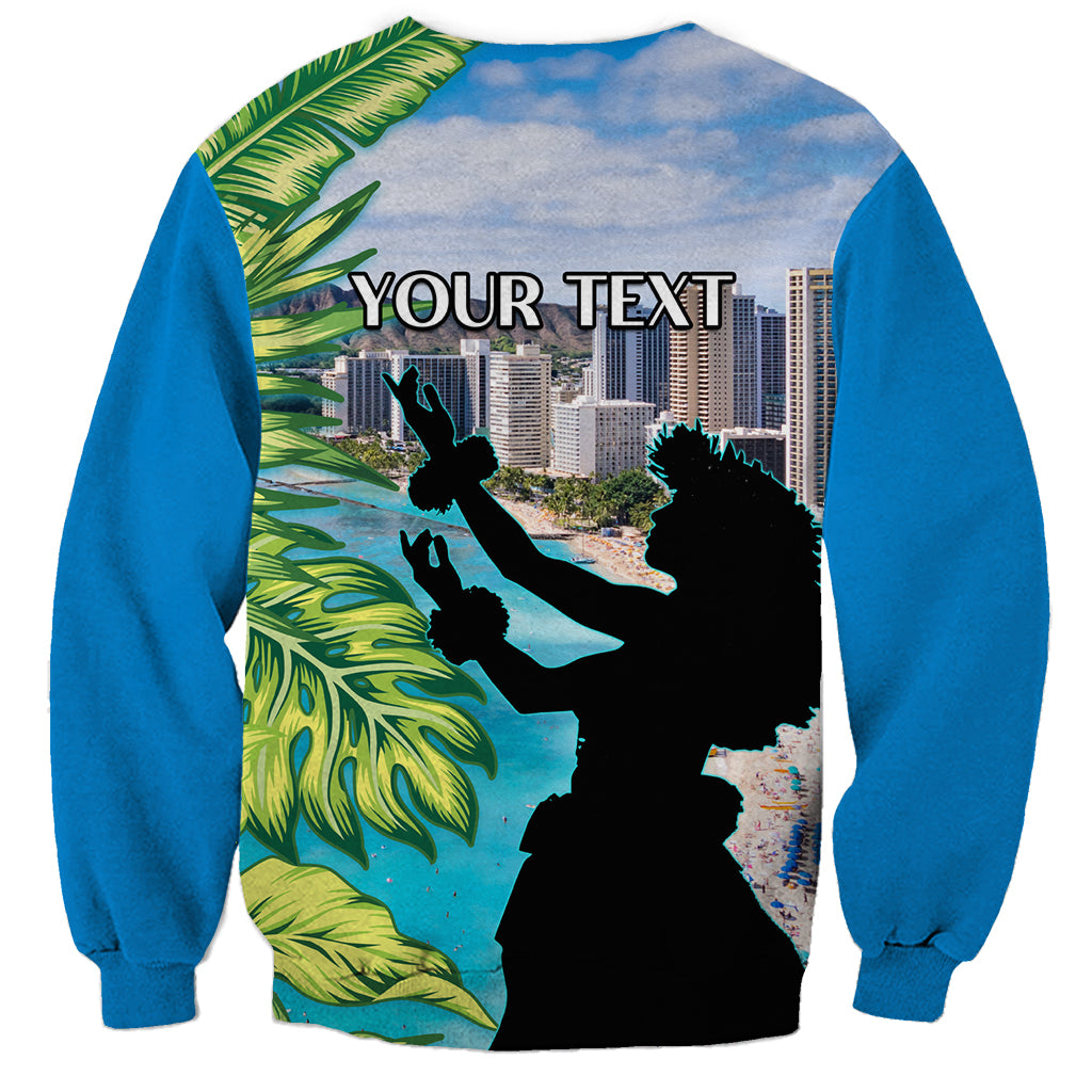 Personalised Honolulu Aloha Hawaii Sweatshirt Tropical Leaves With Hula Girl LT14 - Polynesian Pride