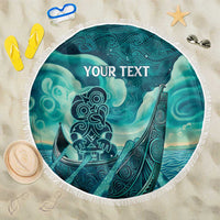 Personalised New Zealand Waitangi Day Beach Blanket Hei Tiki With Maori Waka - Whakarare Pattern LT14 One Size 150cm Dark Cyan - Polynesian Pride