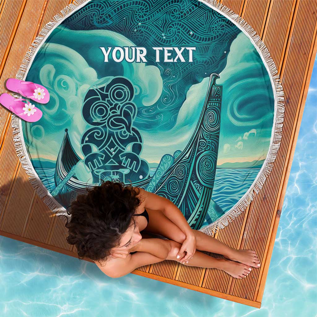 Personalised New Zealand Waitangi Day Beach Blanket Hei Tiki With Maori Waka - Whakarare Pattern LT14 - Polynesian Pride