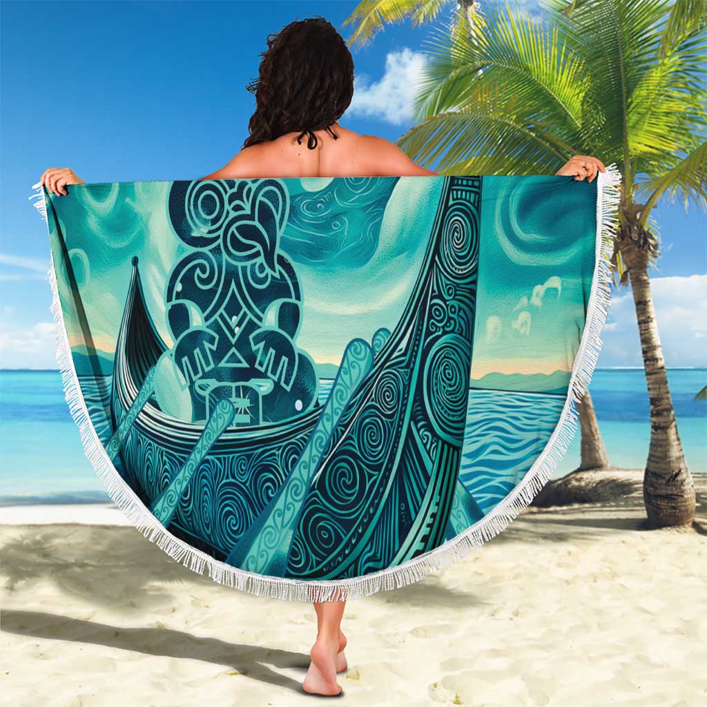 Personalised New Zealand Waitangi Day Beach Blanket Hei Tiki With Maori Waka - Whakarare Pattern LT14 - Polynesian Pride