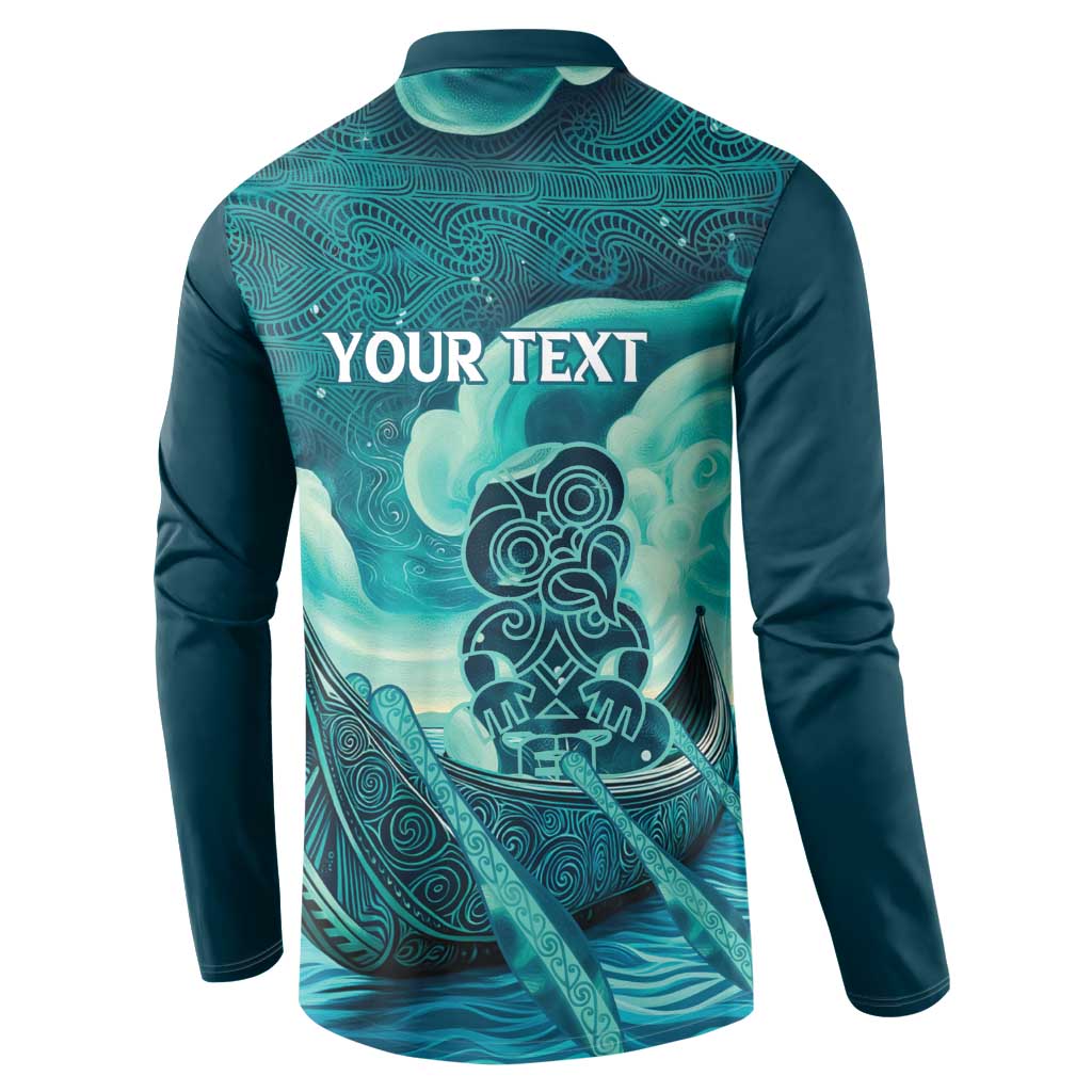 Personalised New Zealand Waitangi Day Button Sweatshirt Hei Tiki With Maori Waka - Whakarare Pattern LT14 - Polynesian Pride