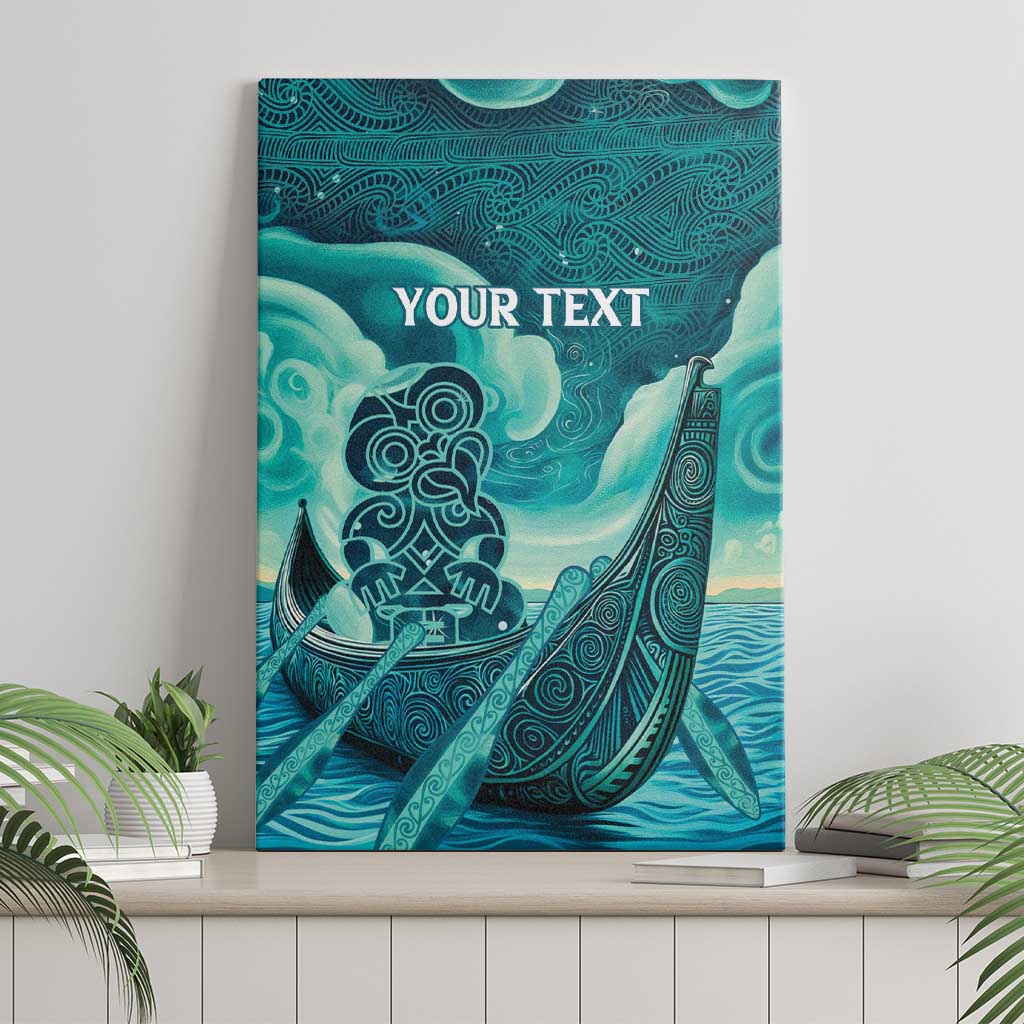 Personalised New Zealand Waitangi Day Canvas Wall Art Hei Tiki With Maori Waka - Whakarare Pattern LT14 - Polynesian Pride