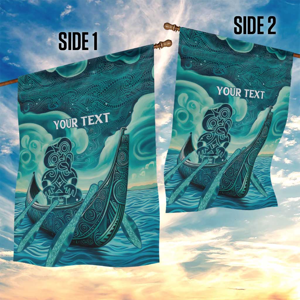 Personalised New Zealand Waitangi Day Garden Flag Hei Tiki With Maori Waka - Whakarare Pattern LT14 - Polynesian Pride