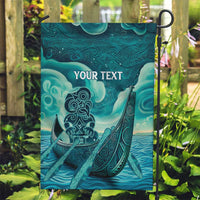 Personalised New Zealand Waitangi Day Garden Flag Hei Tiki With Maori Waka - Whakarare Pattern LT14 Garden Flag Dark Cyan - Polynesian Pride