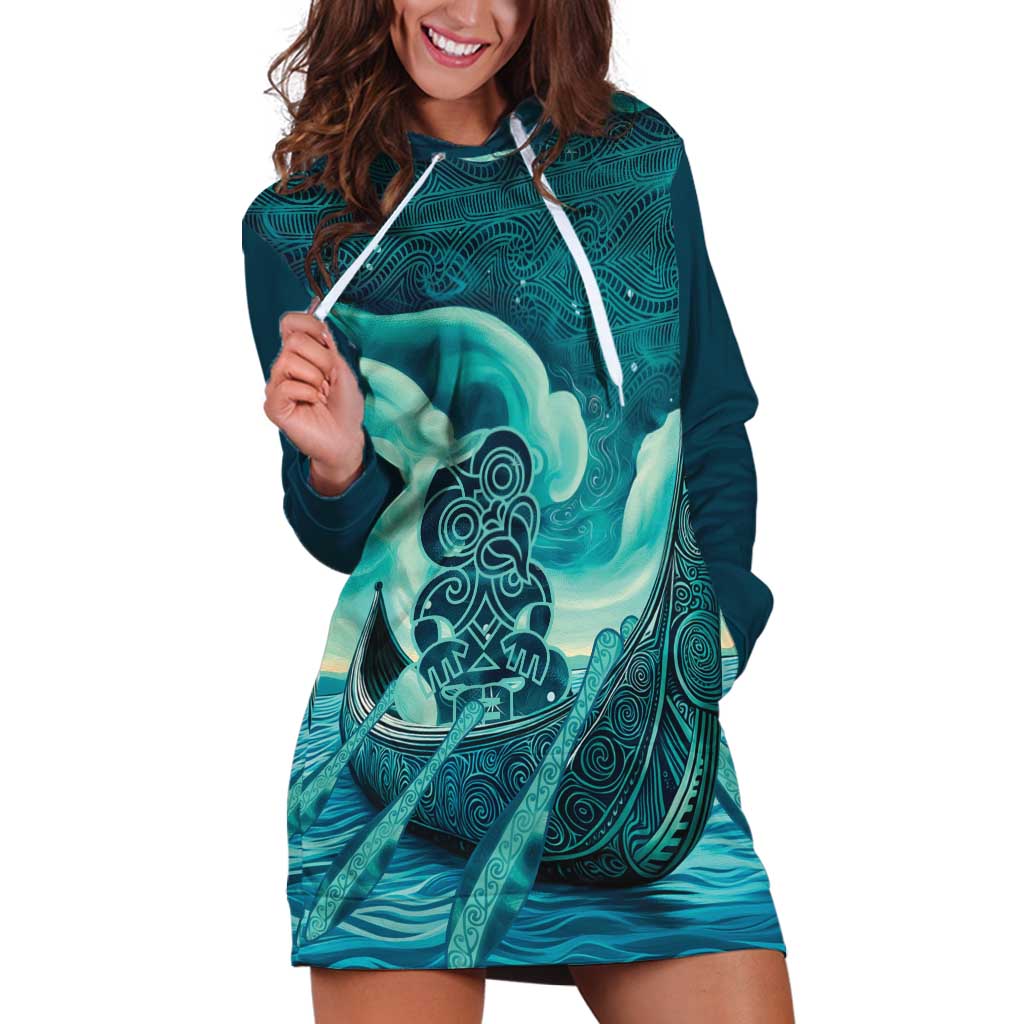 Personalised New Zealand Waitangi Day Hoodie Dress Hei Tiki With Maori Waka - Whakarare Pattern