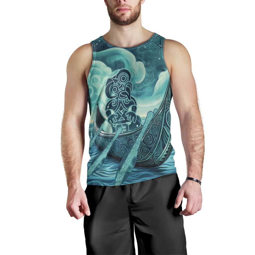 Personalised New Zealand Waitangi Day Men Tank Top Hei Tiki With Maori Waka - Whakarare Pattern LT14 - Polynesian Pride