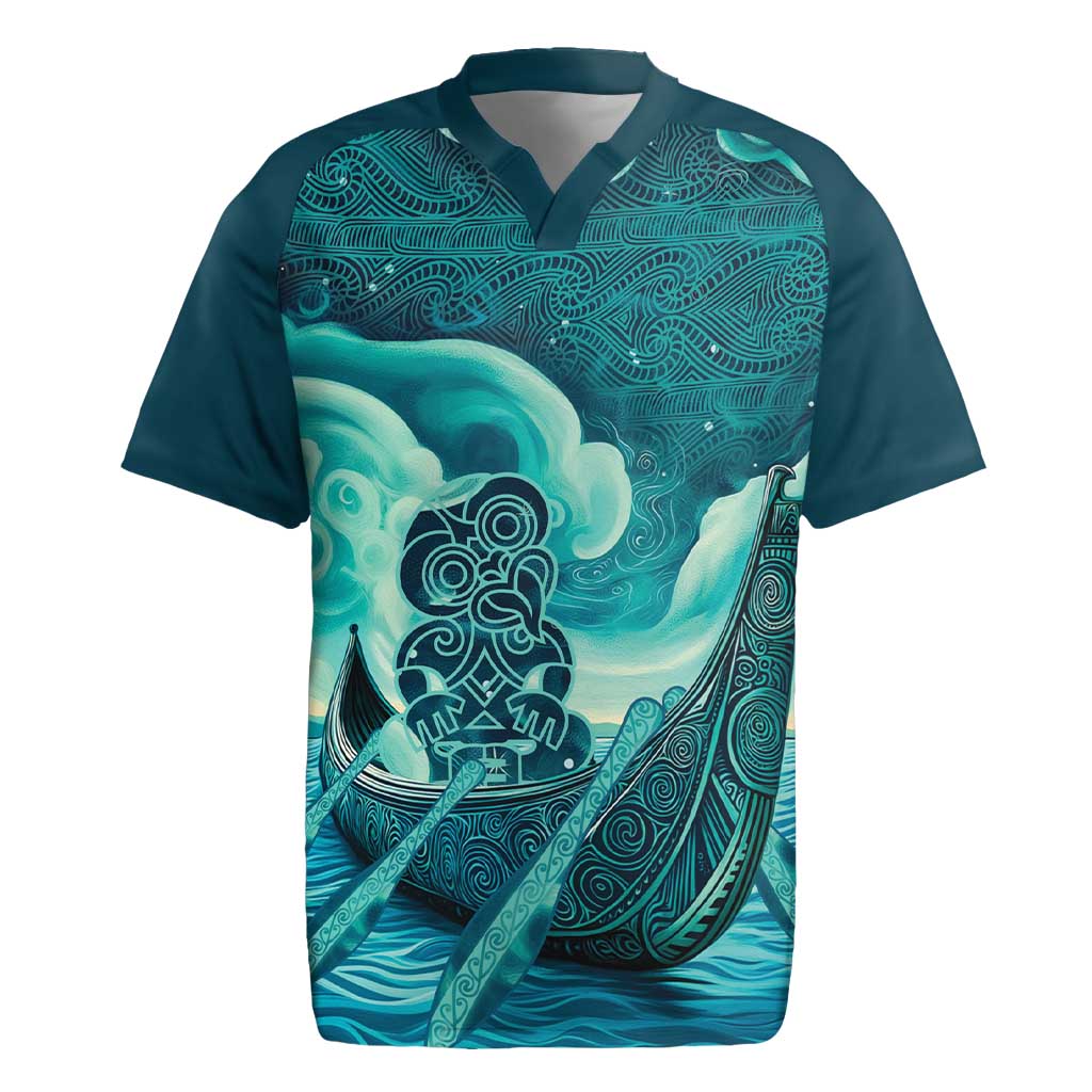 Personalised New Zealand Waitangi Day Rugby Jersey Hei Tiki With Maori Waka - Whakarare Pattern