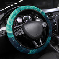 New Zealand Waitangi Day Steering Wheel Cover Hei Tiki With Maori Waka - Whakarare Pattern LT14 Universal Fit Dark Cyan - Polynesian Pride