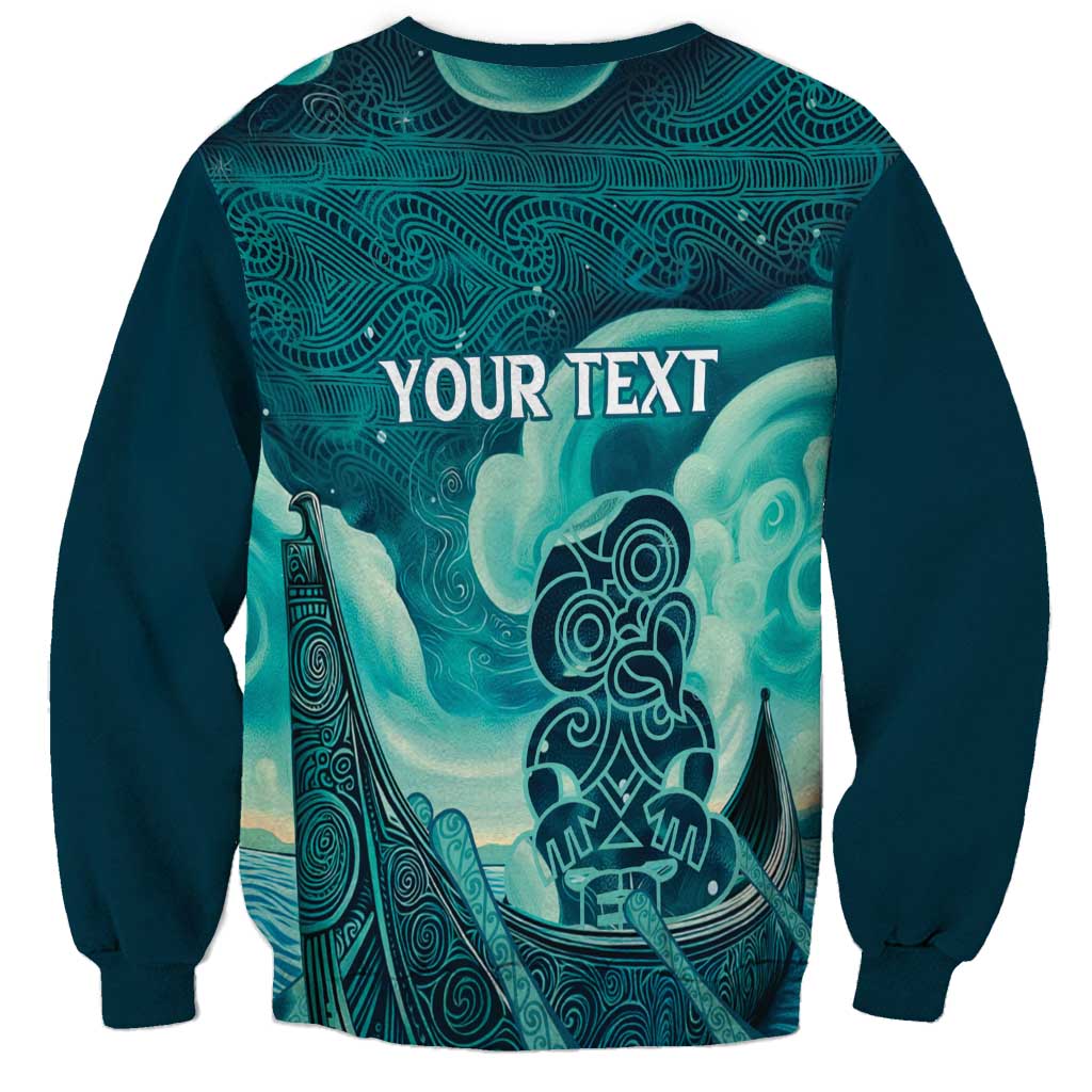 Personalised New Zealand Waitangi Day Sweatshirt Hei Tiki With Maori Waka - Whakarare Pattern LT14 - Polynesian Pride