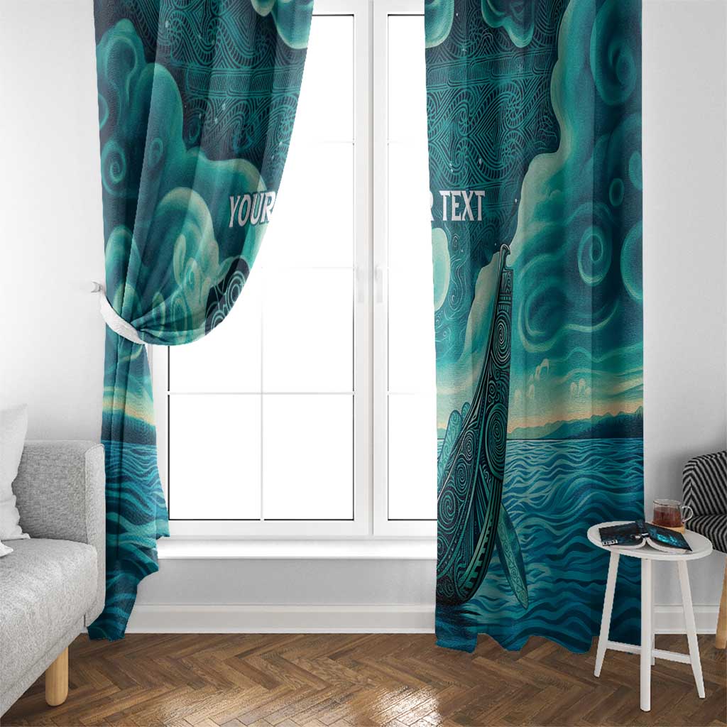 Personalised New Zealand Waitangi Day Window Curtain Hei Tiki With Maori Waka - Whakarare Pattern LT14 - Polynesian Pride