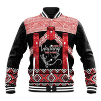 Toitu Te Tiriti O Waitangi Baseball Jacket Maori Wharenui With Taniko Motifs LT14 Unisex Red - Polynesian Pride