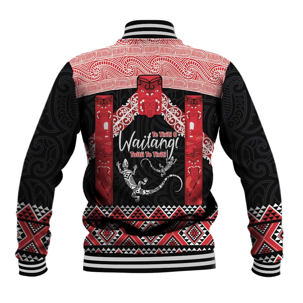 Toitu Te Tiriti O Waitangi Baseball Jacket Maori Wharenui With Taniko Motifs LT14 - Polynesian Pride