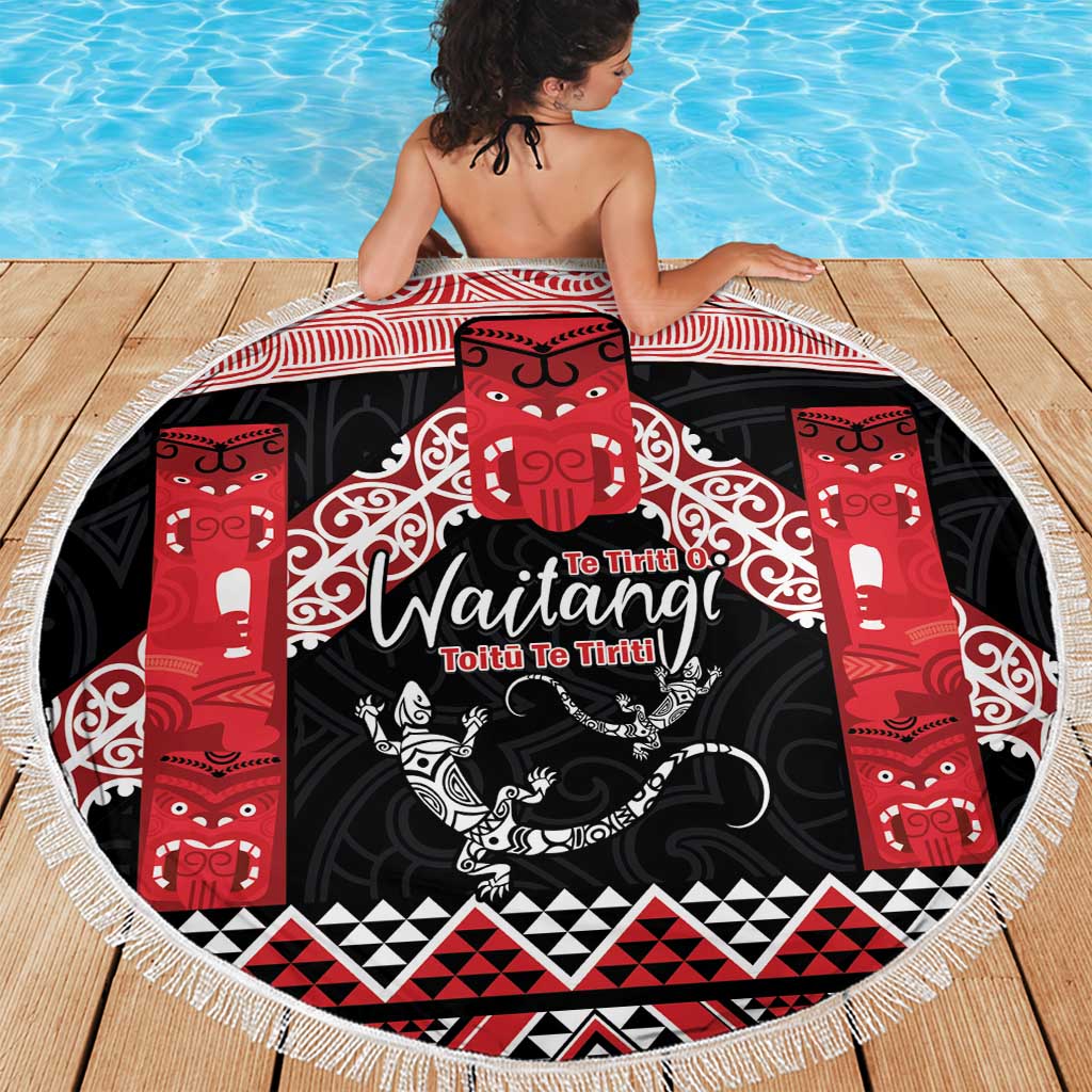 Toitu Te Tiriti O Waitangi Beach Blanket Maori Wharenui With Taniko Motifs LT14 - Polynesian Pride
