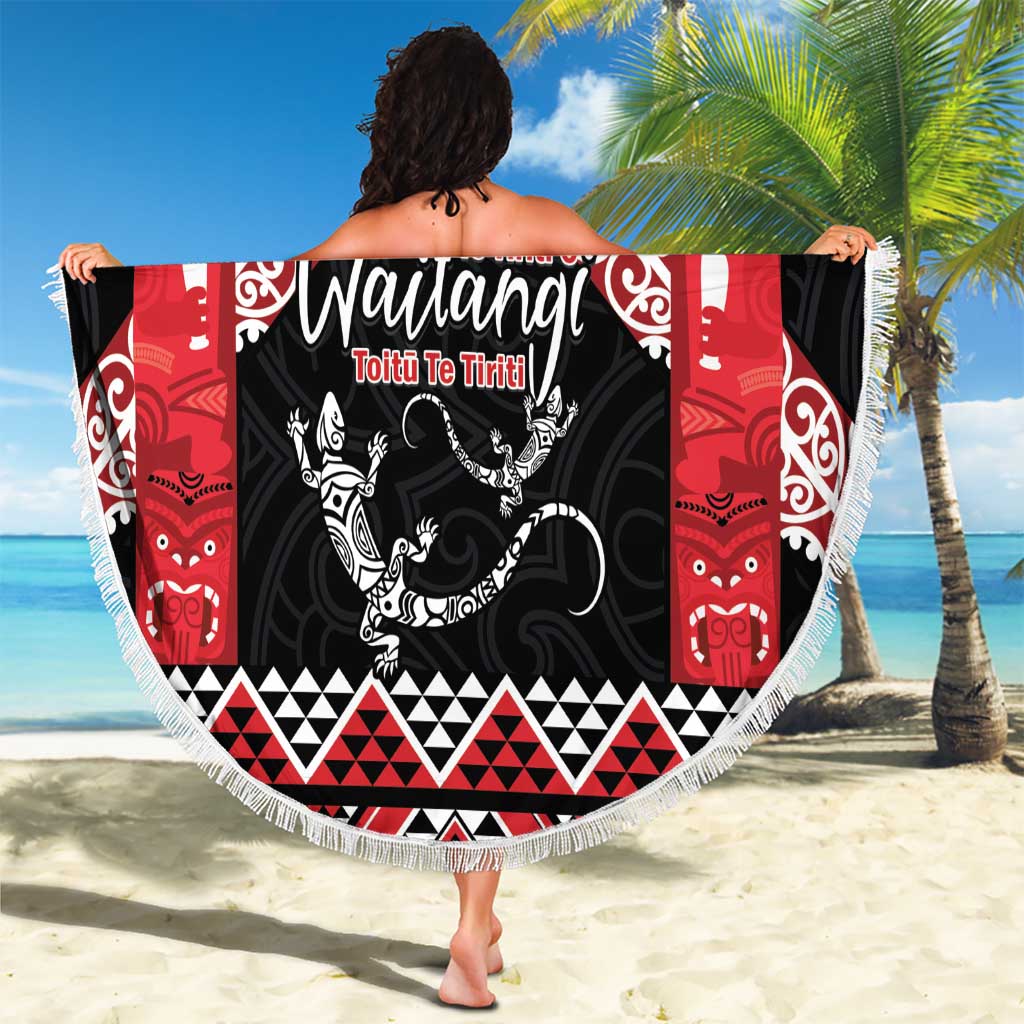 Toitu Te Tiriti O Waitangi Beach Blanket Maori Wharenui With Taniko Motifs LT14 - Polynesian Pride