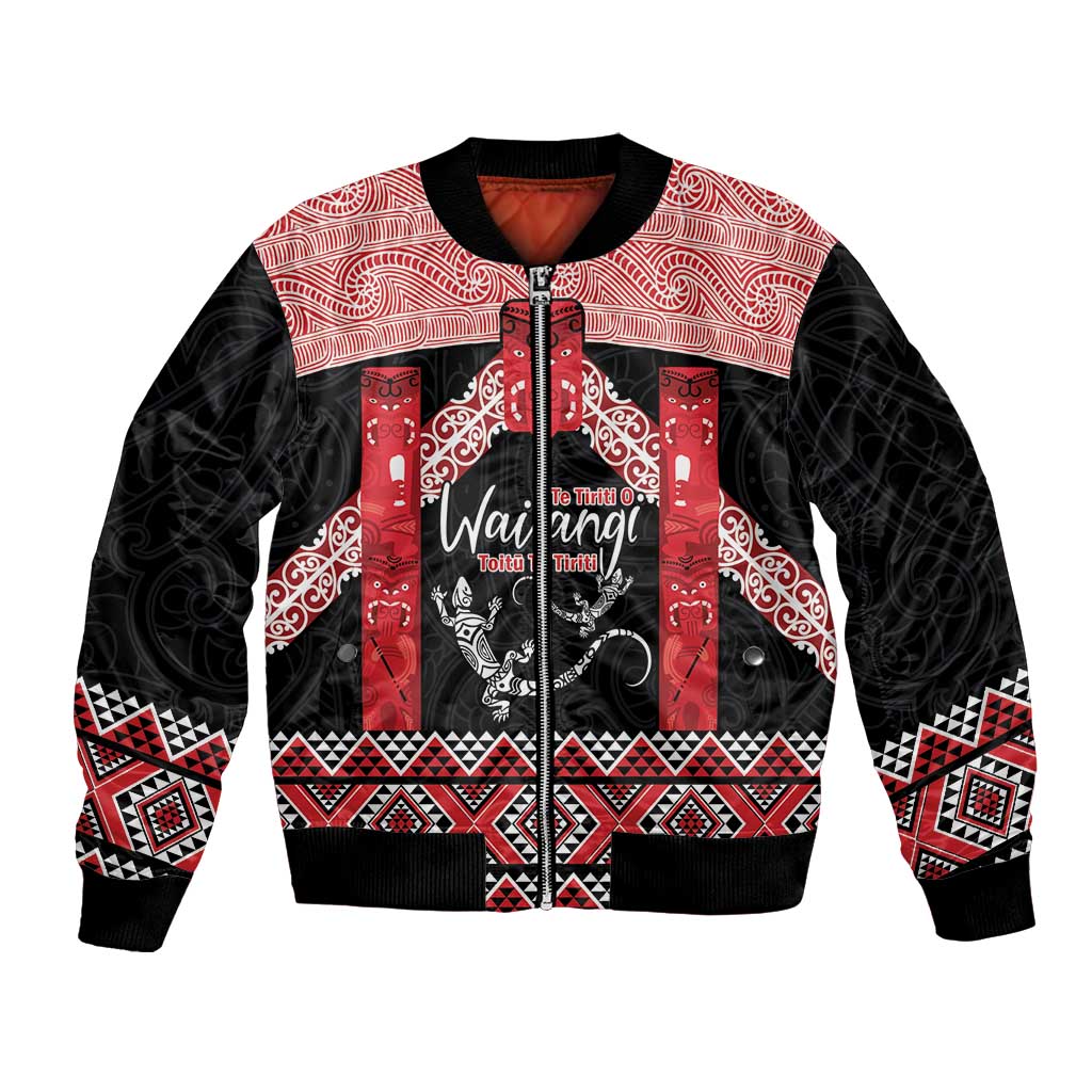 Toitu Te Tiriti O Waitangi Bomber Jacket Maori Wharenui With Taniko Motifs