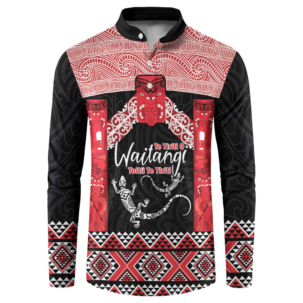 Toitu Te Tiriti O Waitangi Button Sweatshirt Maori Wharenui With Taniko Motifs