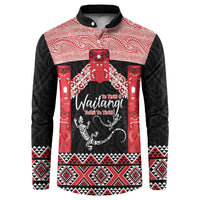 Toitu Te Tiriti O Waitangi Button Sweatshirt Maori Wharenui With Taniko Motifs LT14 Red - Polynesian Pride