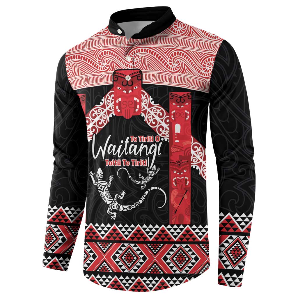 Toitu Te Tiriti O Waitangi Button Sweatshirt Maori Wharenui With Taniko Motifs LT14 - Polynesian Pride