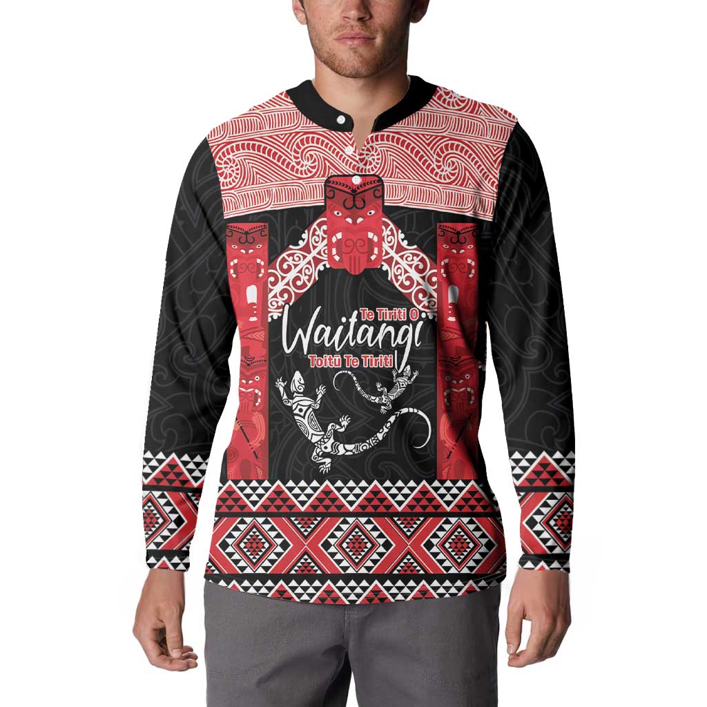 Toitu Te Tiriti O Waitangi Button Sweatshirt Maori Wharenui With Taniko Motifs LT14 - Polynesian Pride