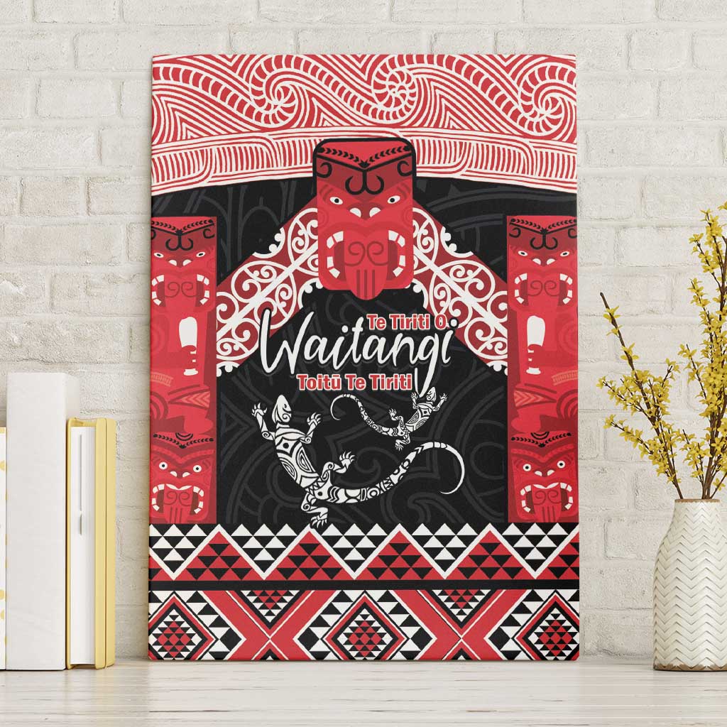 Toitu Te Tiriti O Waitangi Canvas Wall Art Maori Wharenui With Taniko Motifs LT14 Without Frame Red - Polynesian Pride