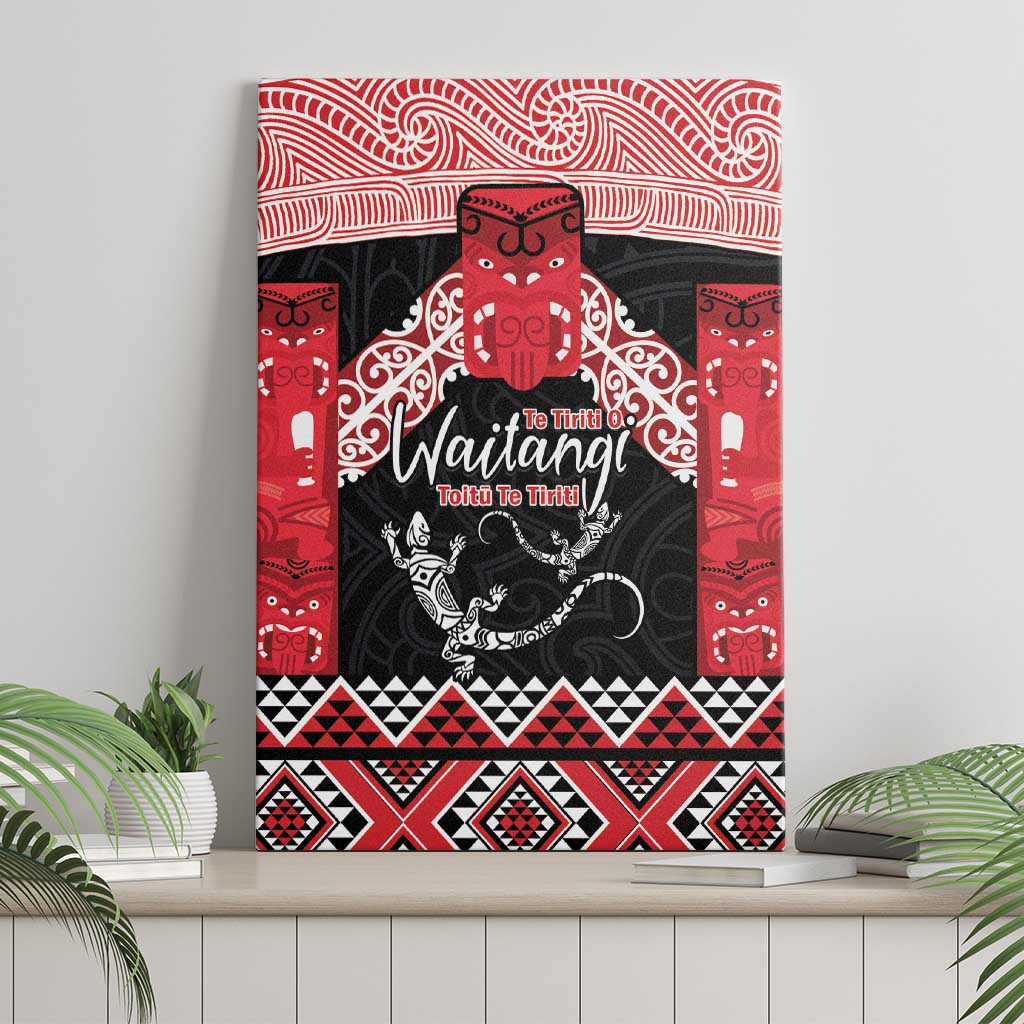 Toitu Te Tiriti O Waitangi Canvas Wall Art Maori Wharenui With Taniko Motifs LT14 - Polynesian Pride