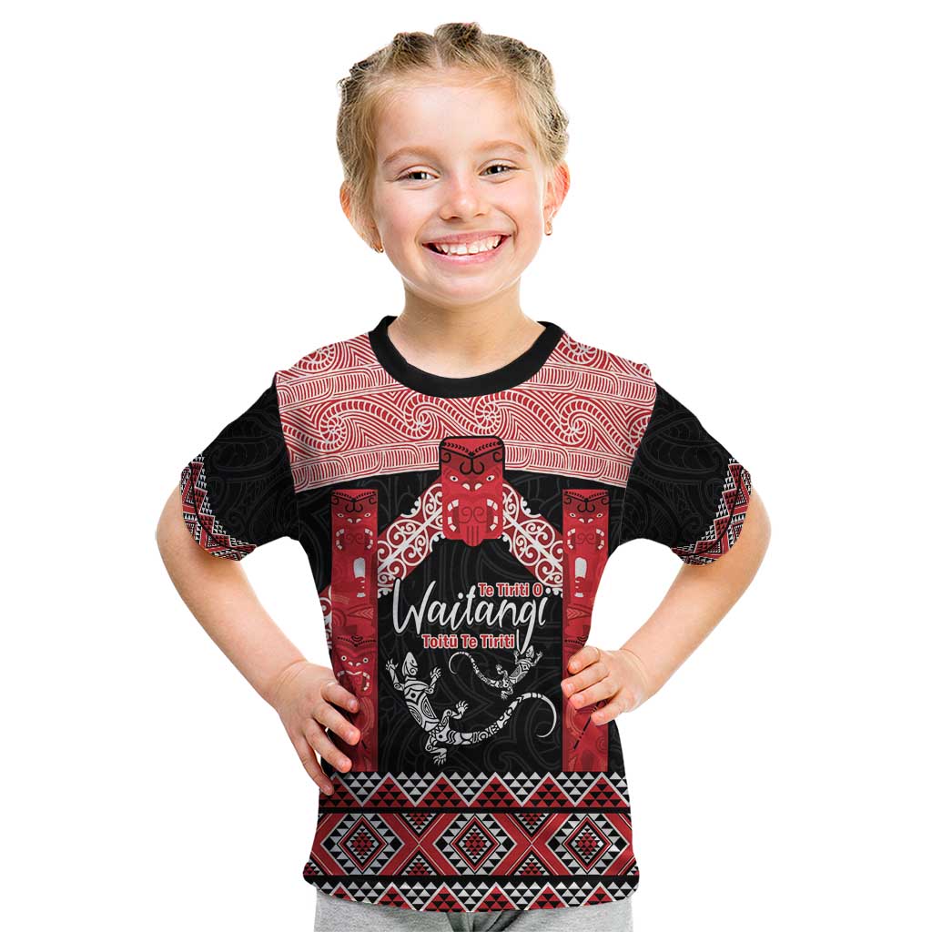 Toitu Te Tiriti O Waitangi Kid T Shirt Maori Wharenui With Taniko Motifs