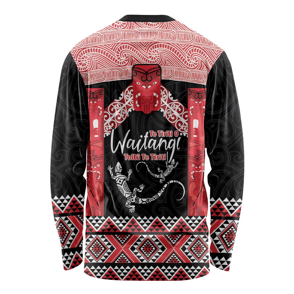 Toitu Te Tiriti O Waitangi Long Sleeve Shirt Maori Wharenui With Taniko Motifs