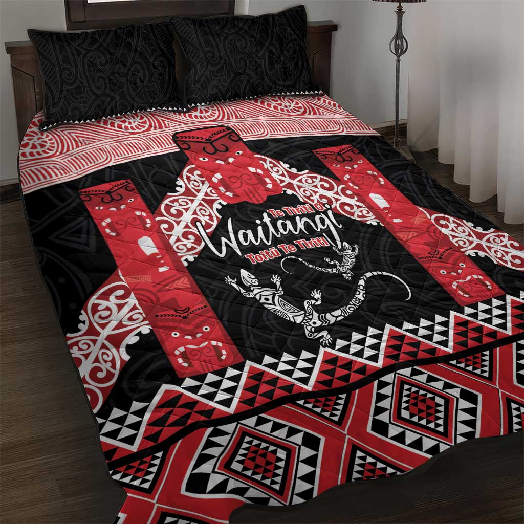 Toitu Te Tiriti O Waitangi Quilt Bed Set Maori Wharenui With Taniko Motifs LT14 Red - Polynesian Pride