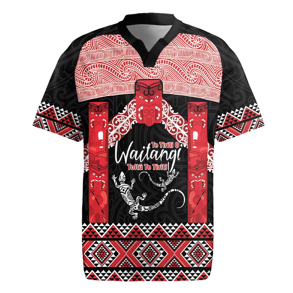 Toitu Te Tiriti O Waitangi Rugby Jersey Maori Wharenui With Taniko Motifs