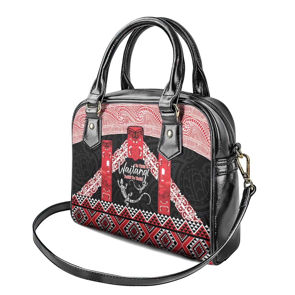 Toitu Te Tiriti O Waitangi Shoulder Handbag Maori Wharenui With Taniko Motifs