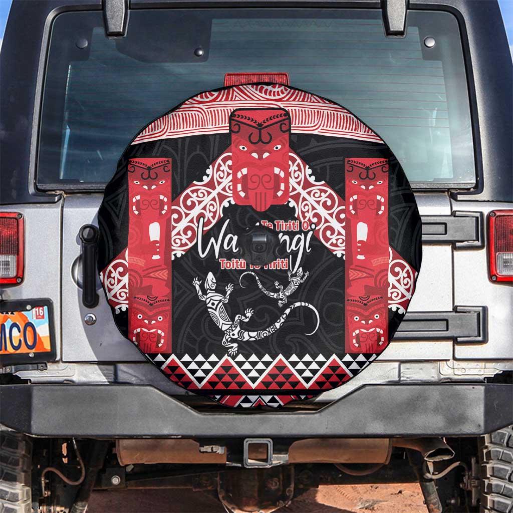 Toitu Te Tiriti O Waitangi Spare Tire Cover Maori Wharenui With Taniko Motifs LT14 Red - Polynesian Pride