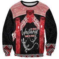 Toitu Te Tiriti O Waitangi Sweatshirt Maori Wharenui With Taniko Motifs LT14 Unisex Red - Polynesian Pride