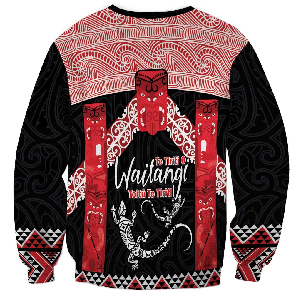 Toitu Te Tiriti O Waitangi Sweatshirt Maori Wharenui With Taniko Motifs LT14 - Polynesian Pride