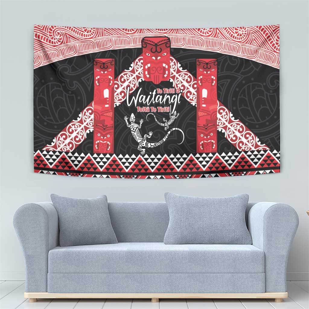 Toitu Te Tiriti O Waitangi Tapestry Maori Wharenui With Taniko Motifs