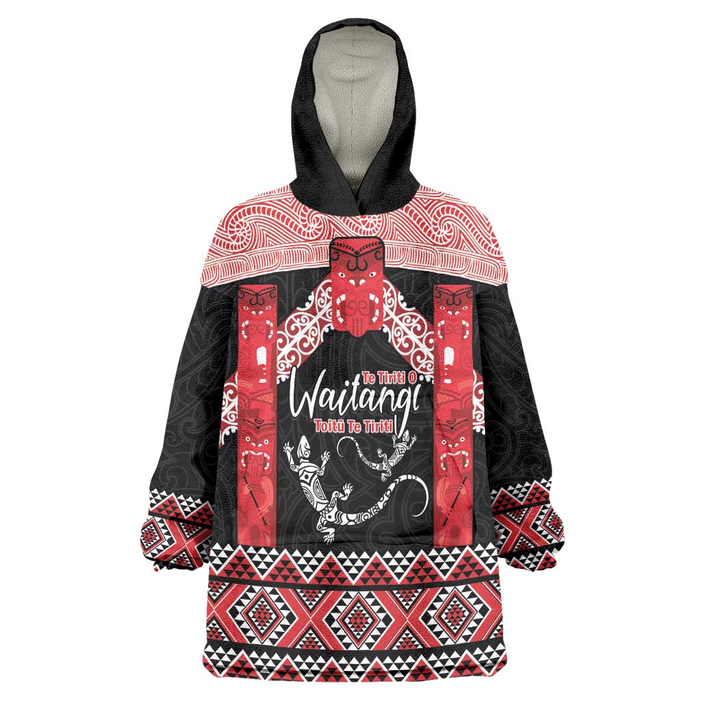 Toitu Te Tiriti O Waitangi Wearable Blanket Hoodie Maori Wharenui With Taniko Motifs