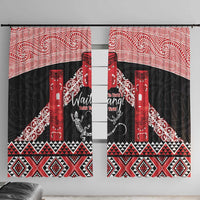 Toitu Te Tiriti O Waitangi Window Curtain Maori Wharenui With Taniko Motifs LT14 With Hooks Red - Polynesian Pride