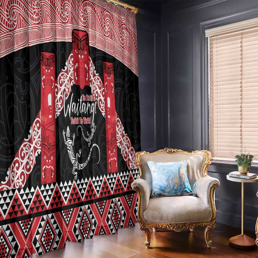 Toitu Te Tiriti O Waitangi Window Curtain Maori Wharenui With Taniko Motifs LT14 - Polynesian Pride