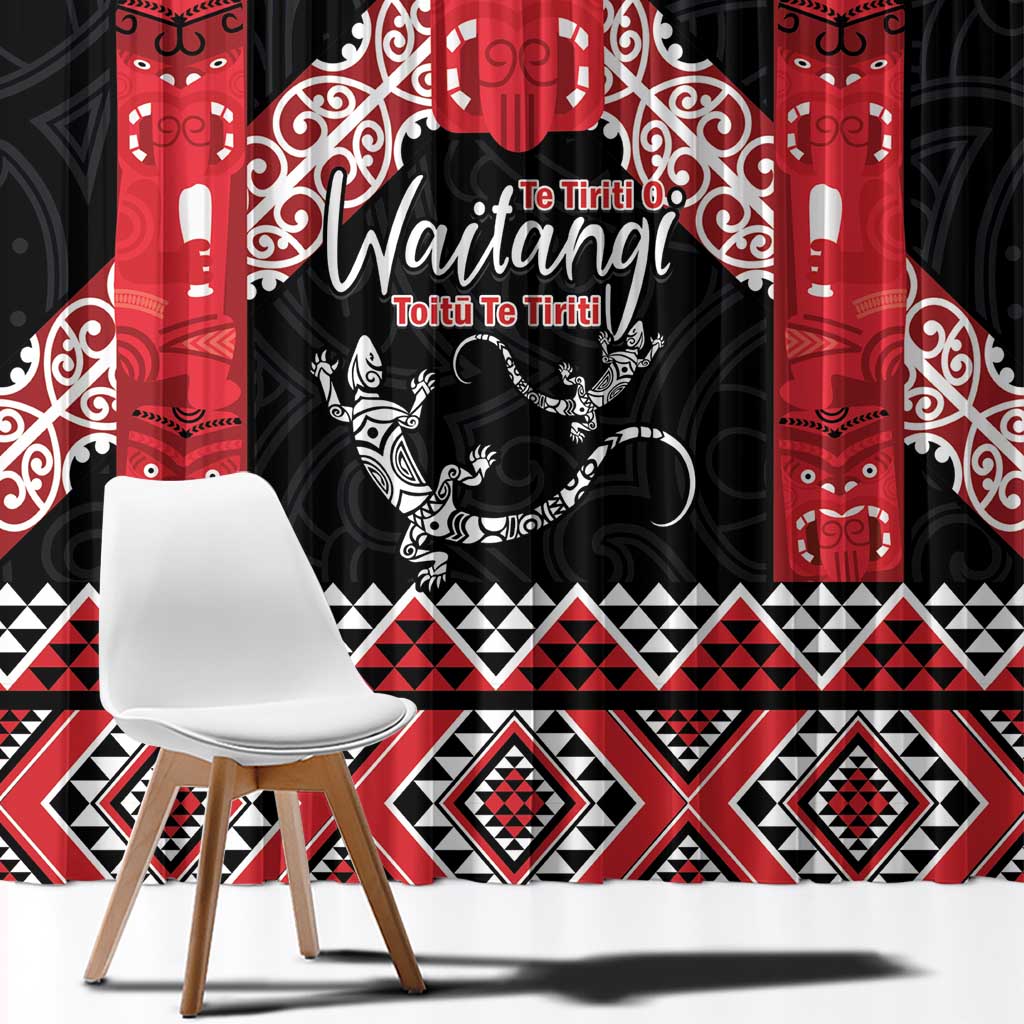 Toitu Te Tiriti O Waitangi Window Curtain Maori Wharenui With Taniko Motifs LT14 - Polynesian Pride