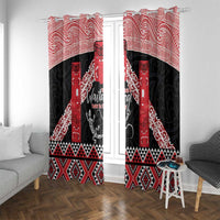 Toitu Te Tiriti O Waitangi Window Curtain Maori Wharenui With Taniko Motifs LT14 With Grommets Red - Polynesian Pride
