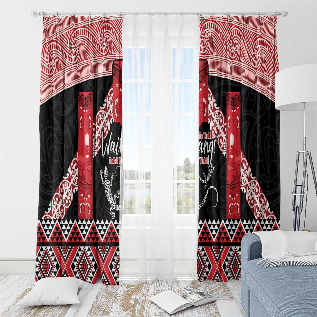 Toitu Te Tiriti O Waitangi Window Curtain Maori Wharenui With Taniko Motifs LT14 - Polynesian Pride