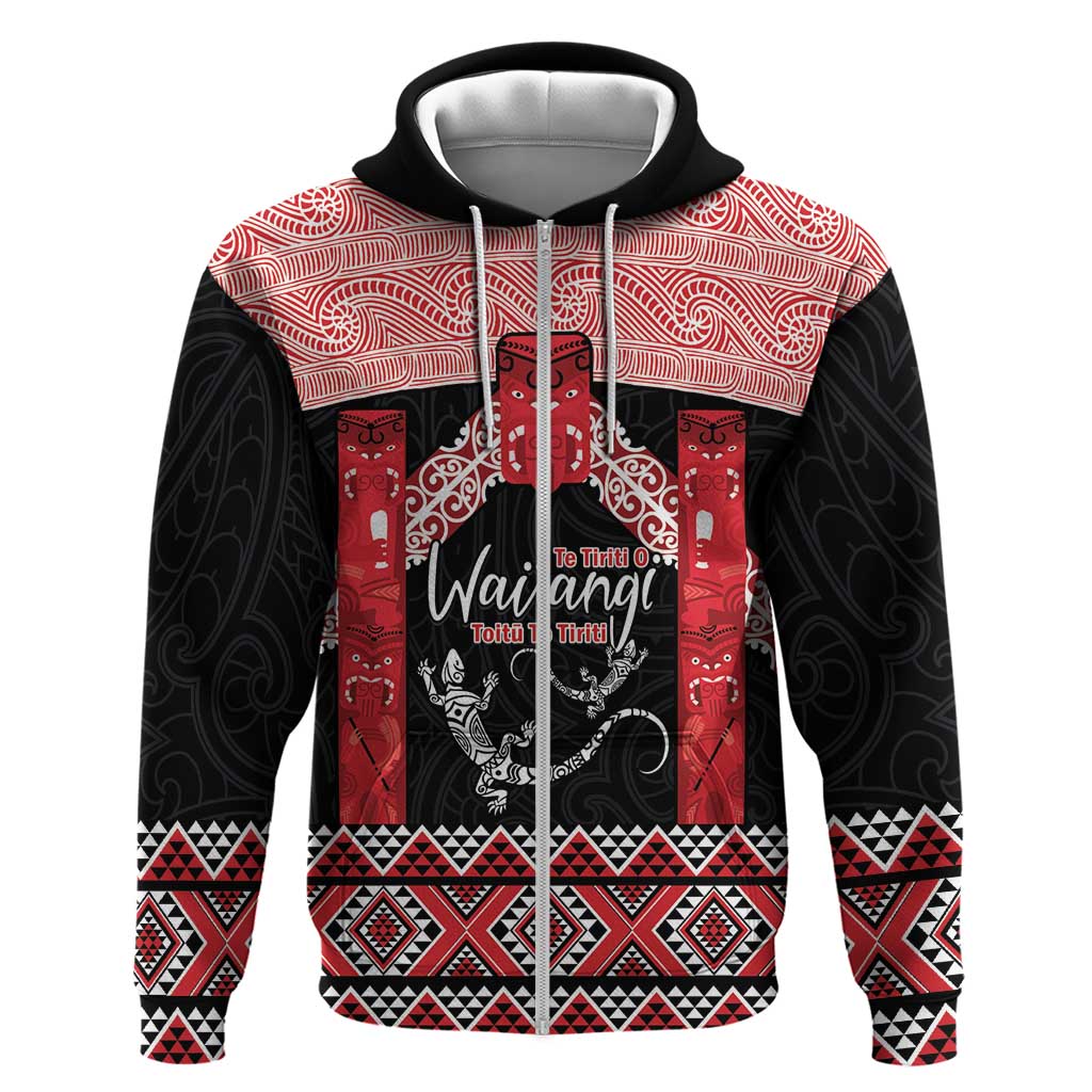 Toitu Te Tiriti O Waitangi Zip Hoodie Maori Wharenui With Taniko Motifs