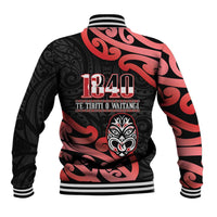 New Zealand 1840 Waitangi Day Baseball Jacket Aotearoa Haka Mask - Red Version LT14 - Polynesian Pride