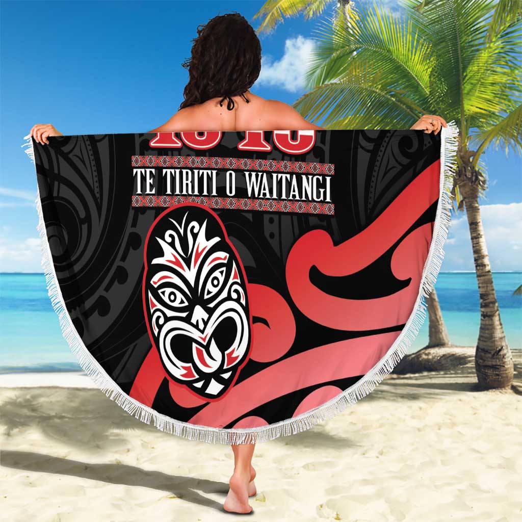New Zealand 1840 Waitangi Day Beach Blanket Aotearoa Haka Mask - Red Version LT14 - Polynesian Pride