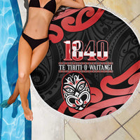 New Zealand 1840 Waitangi Day Beach Blanket Aotearoa Haka Mask - Red Version LT14 - Polynesian Pride