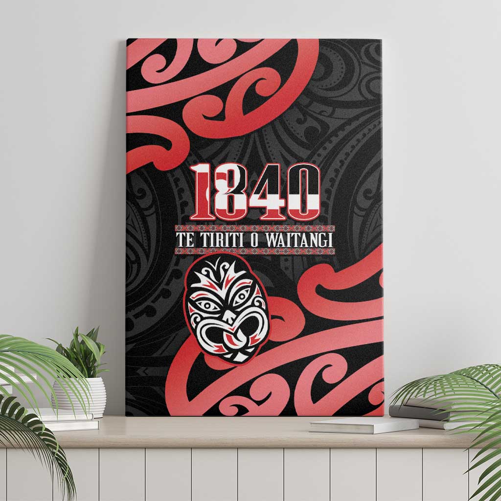 New Zealand 1840 Waitangi Day Canvas Wall Art Aotearoa Haka Mask - Red Version LT14 - Polynesian Pride