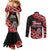 New Zealand 1840 Waitangi Day Couples Matching Mermaid Dress and Long Sleeve Button Shirt Aotearoa Haka Mask - Red Version